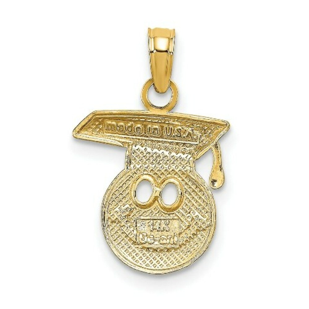 14K Yellow Gold Polished Smiley Face With Graduation Cap Charm Pendant