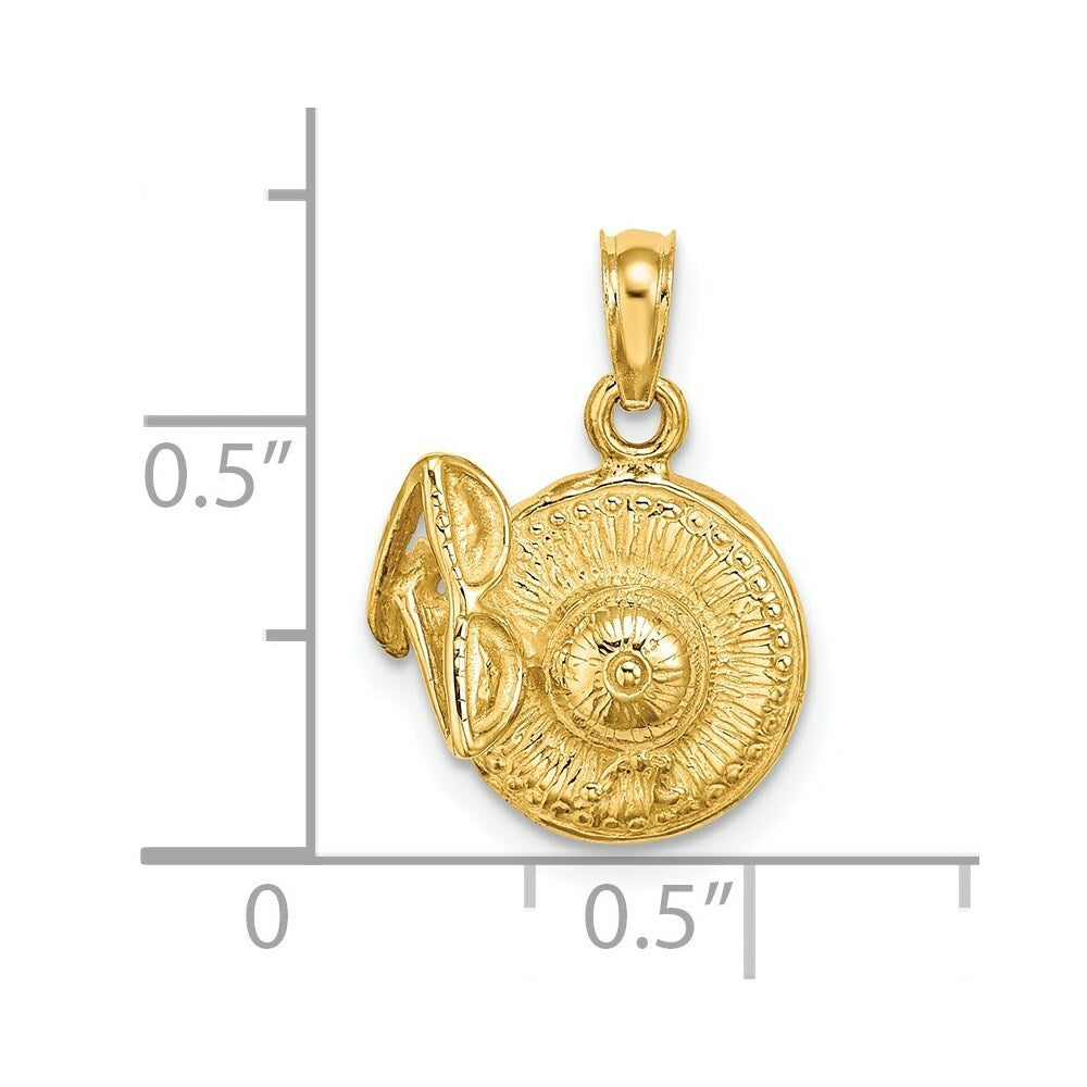 14K Yellow Gold 3-D Sunhat With Sunglasses Charm Pendant