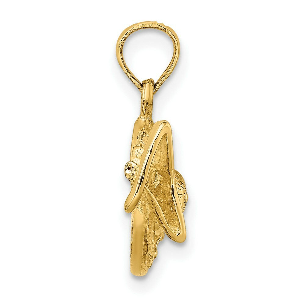 14K Yellow Gold 3-D Sunhat With Sunglasses Charm Pendant