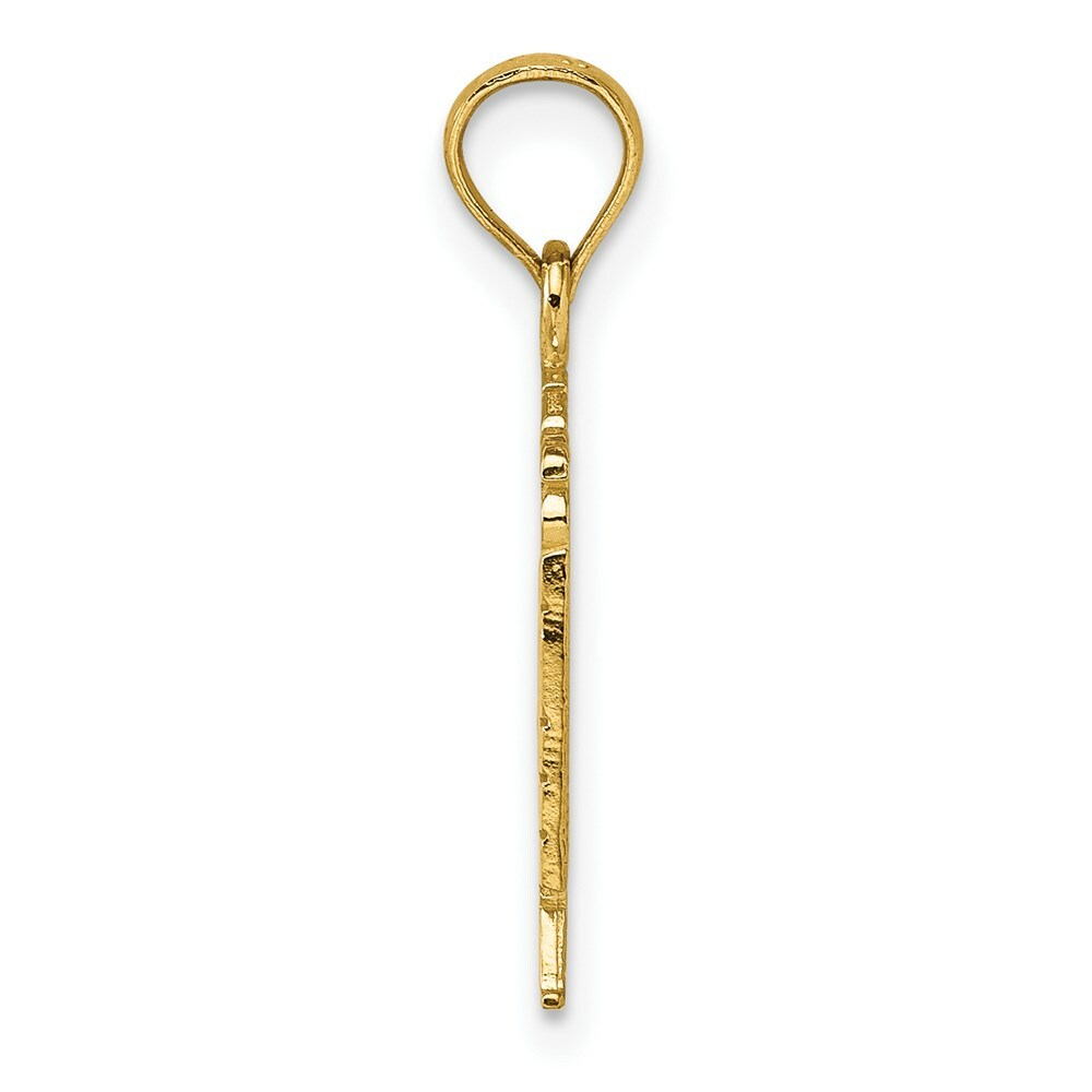 14K Yellow Gold Polished and Textured God Bless America With Flag Charm Pendant