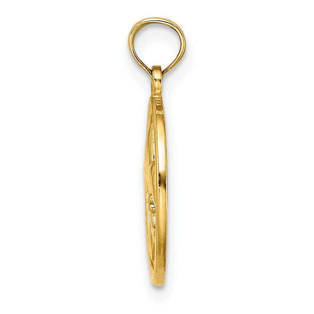 14K Yellow Gold FLEUR-DE-LIS ON OVAL DISC Charm Pendant