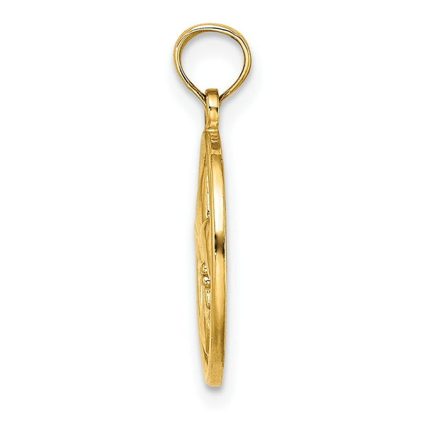 14K Yellow Gold FLEUR-DE-LIS ON OVAL DISC Charm Pendant