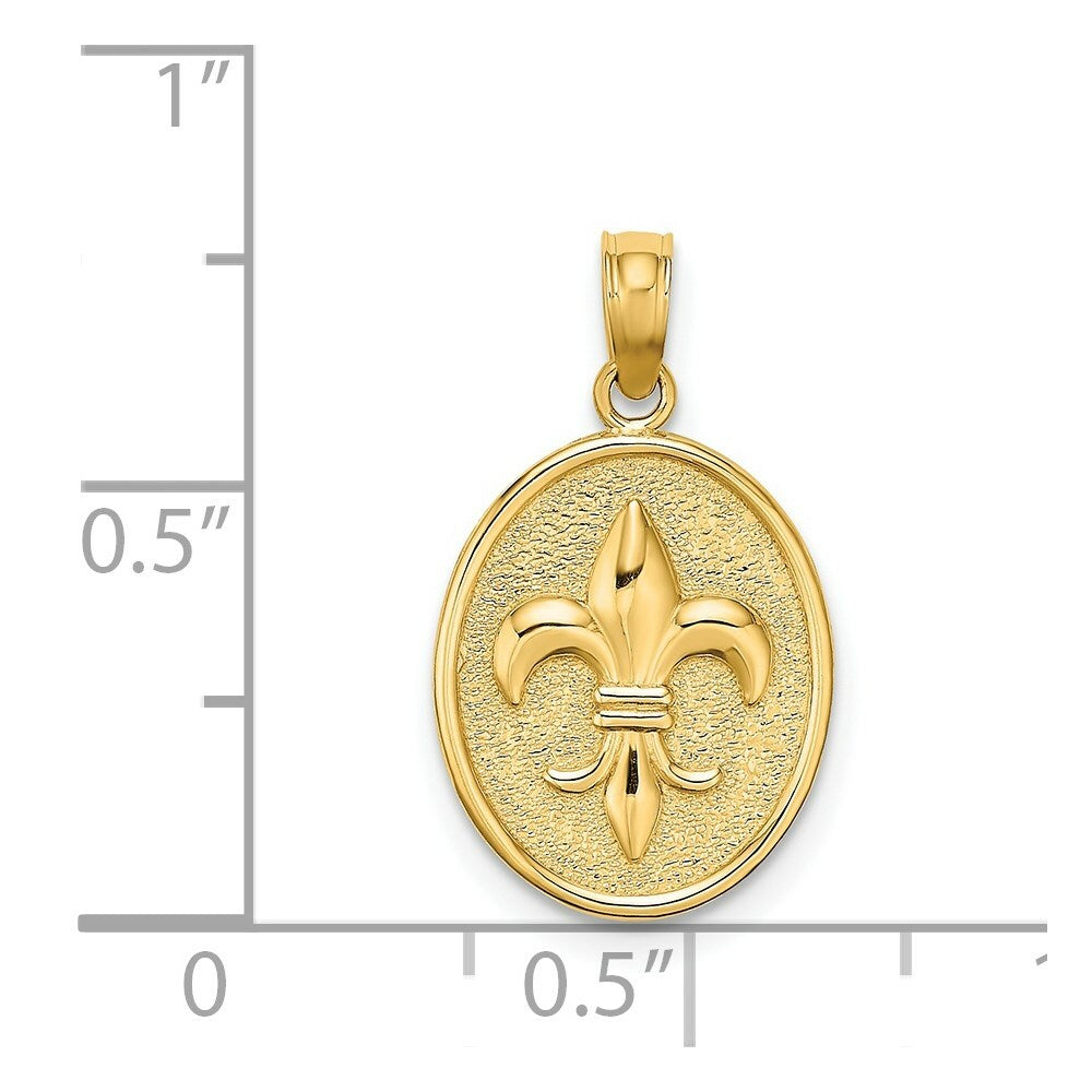 14K Yellow Gold FLEUR-DE-LIS ON OVAL DISC Charm Pendant