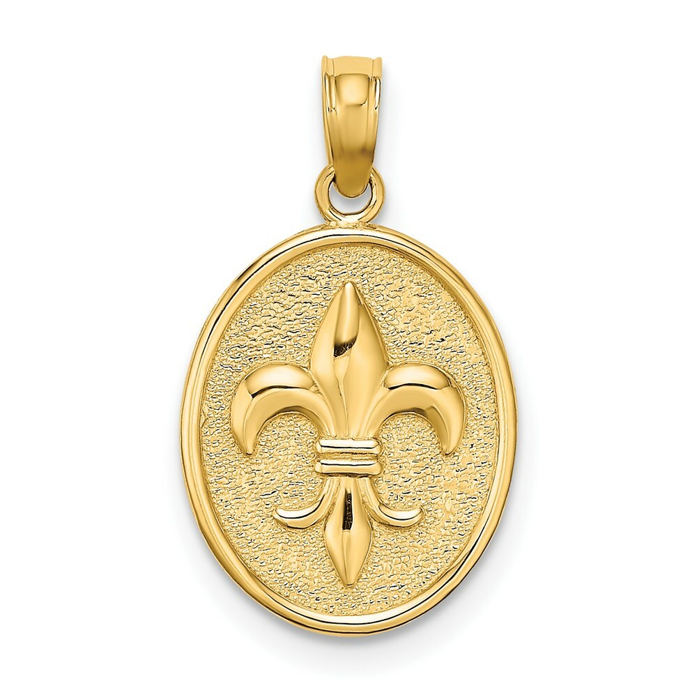 14K Yellow Gold FLEUR-DE-LIS ON OVAL DISC Charm Pendant