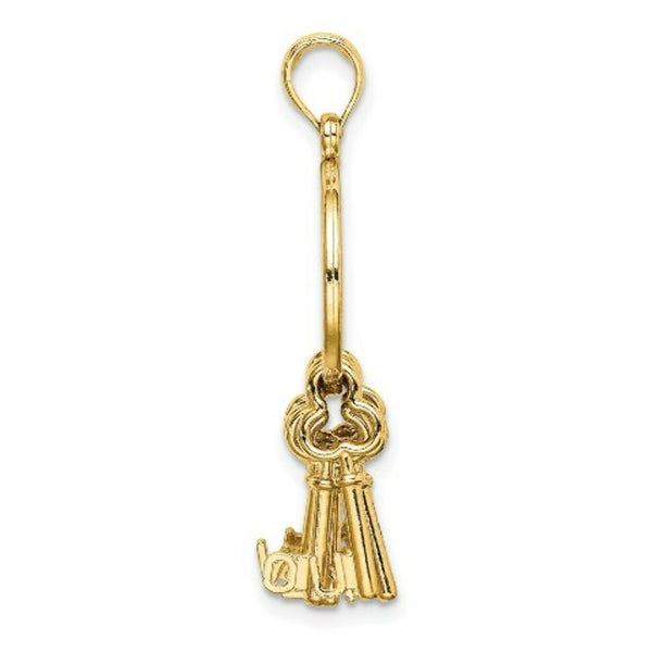 14K Yellow Gold Moveable I Love YOU Key Chain Charm Pendant