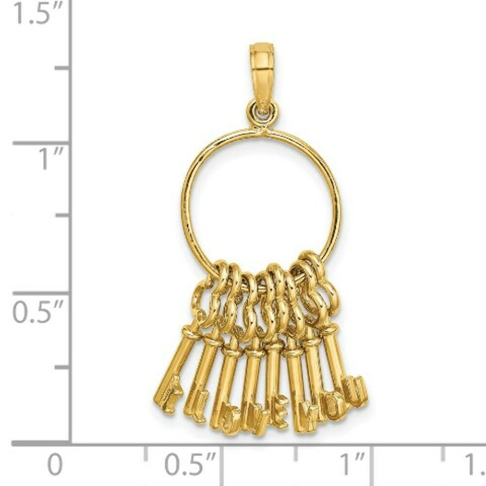 14K Yellow Gold Moveable I Love YOU Key Chain Charm Pendant