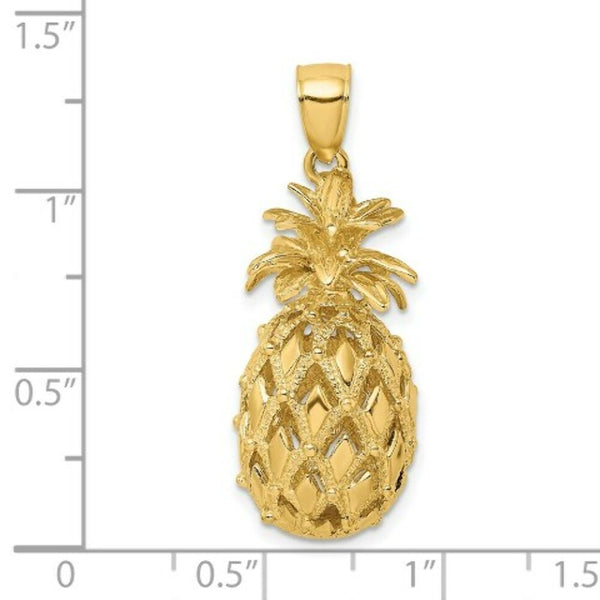 14K Yellow Gold 3-D Textured & Polished Pineapple Charm Pendant