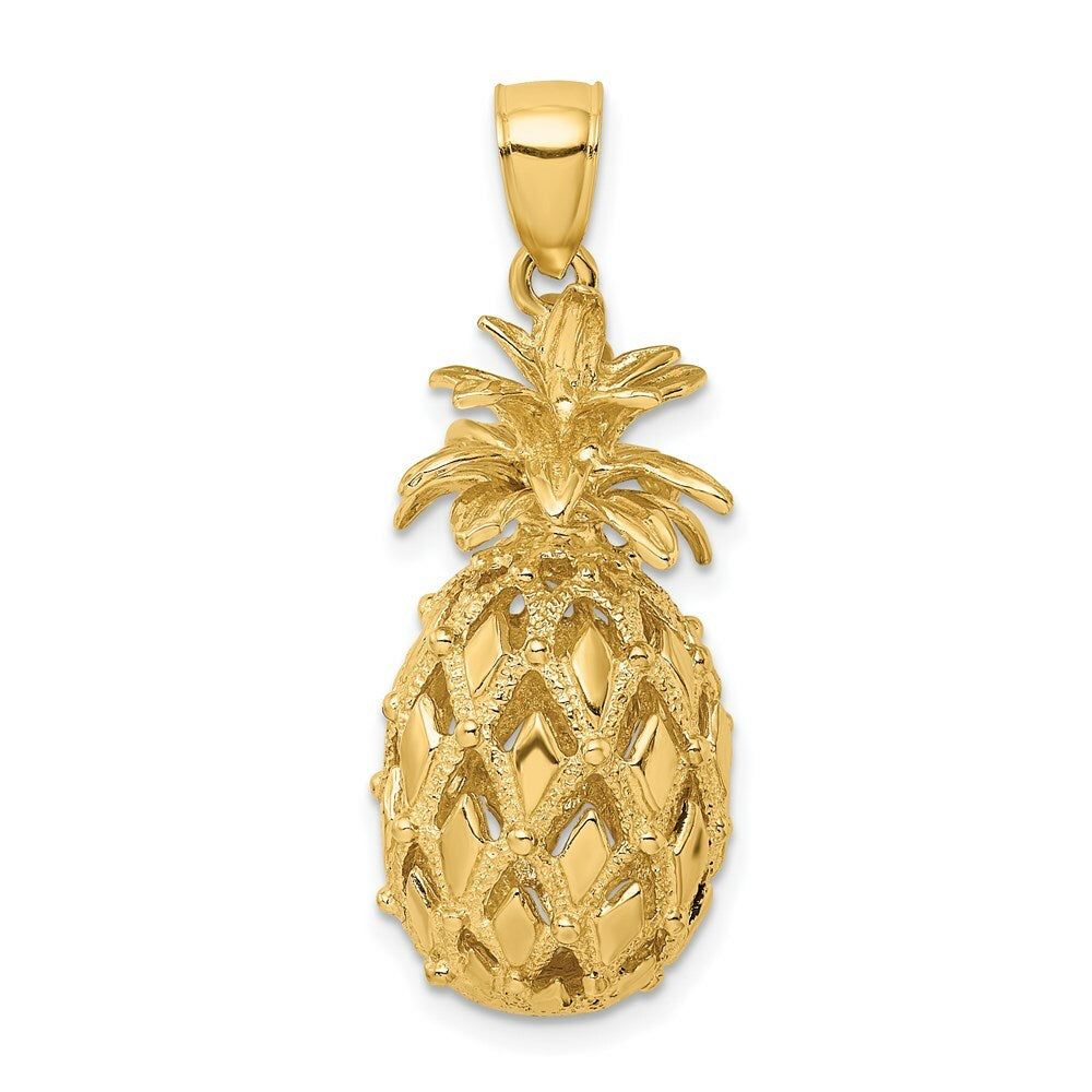 14K Yellow Gold 3-D Textured & Polished Pineapple Charm Pendant