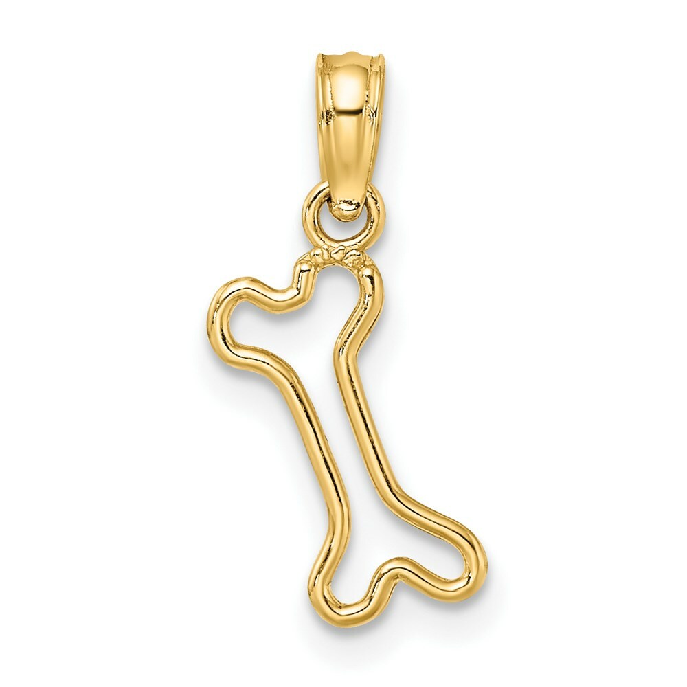 14K Yellow Gold Cut-Out & Polished Mini Dog Bone Charm Pendant