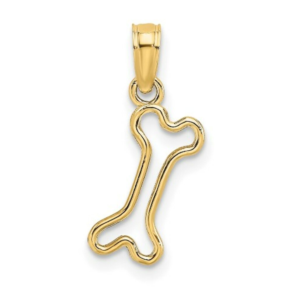 14K Yellow Gold Cut-Out & Polished Mini Dog Bone Charm Pendant