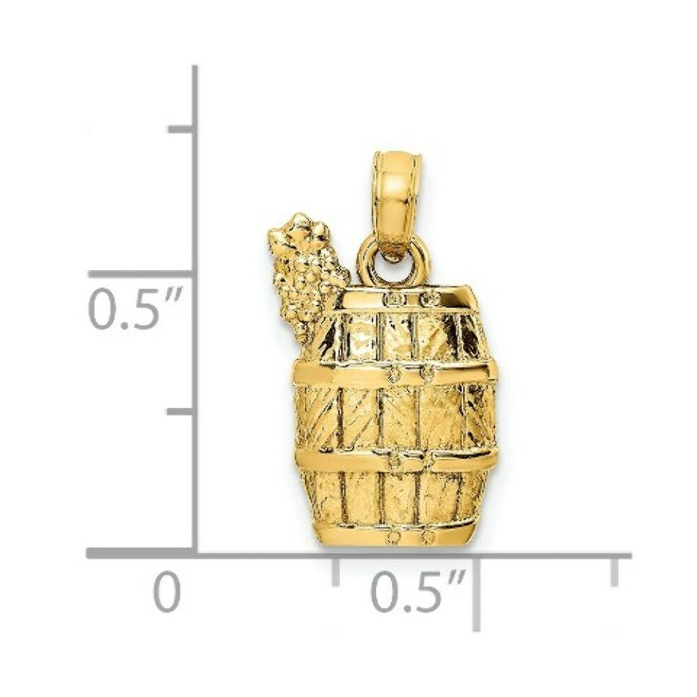 14K Yellow Gold 2-D WINE BARREL With GRAPES Charm Pendant