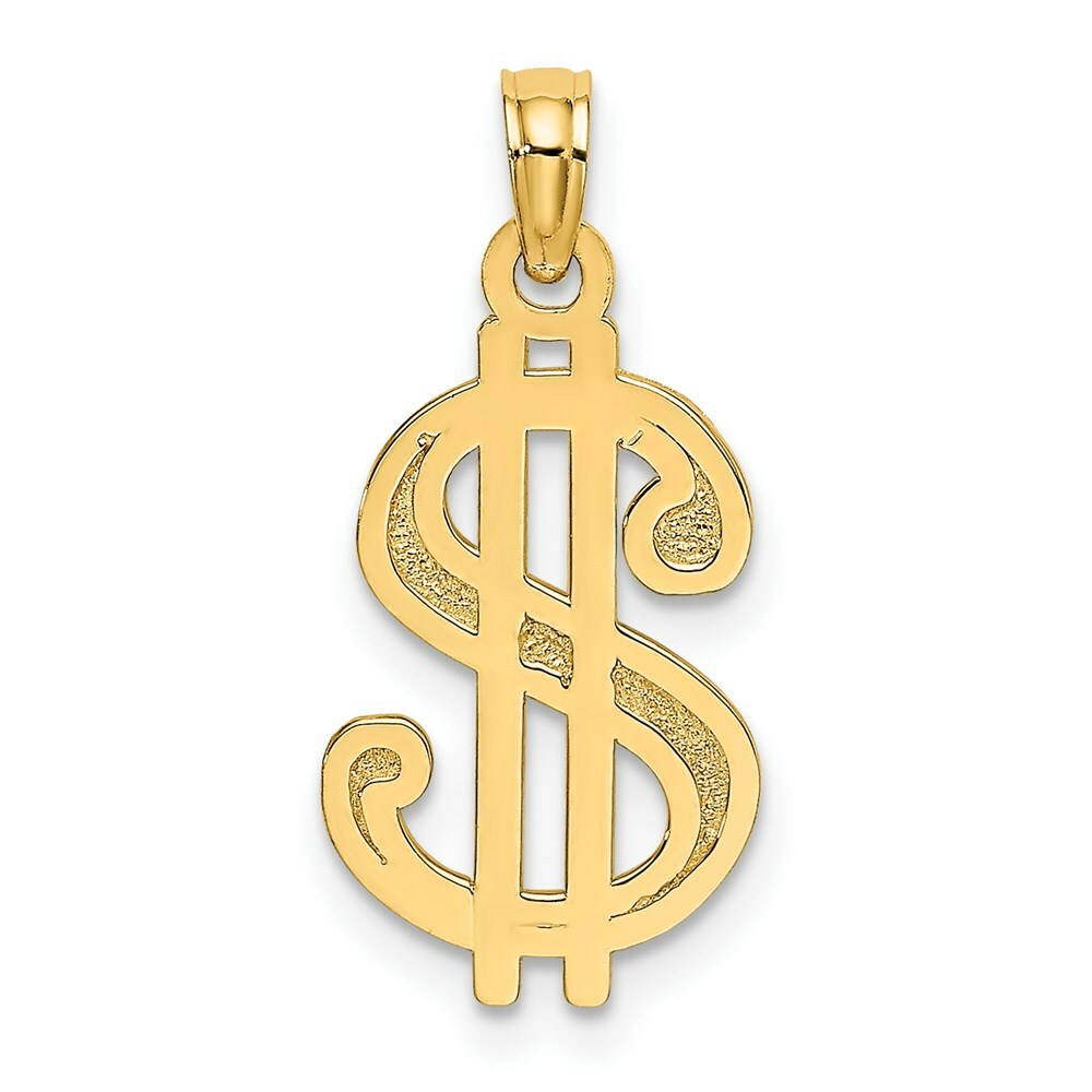 14K Yellow Gold Textured Dollar Sign Charm Pendant