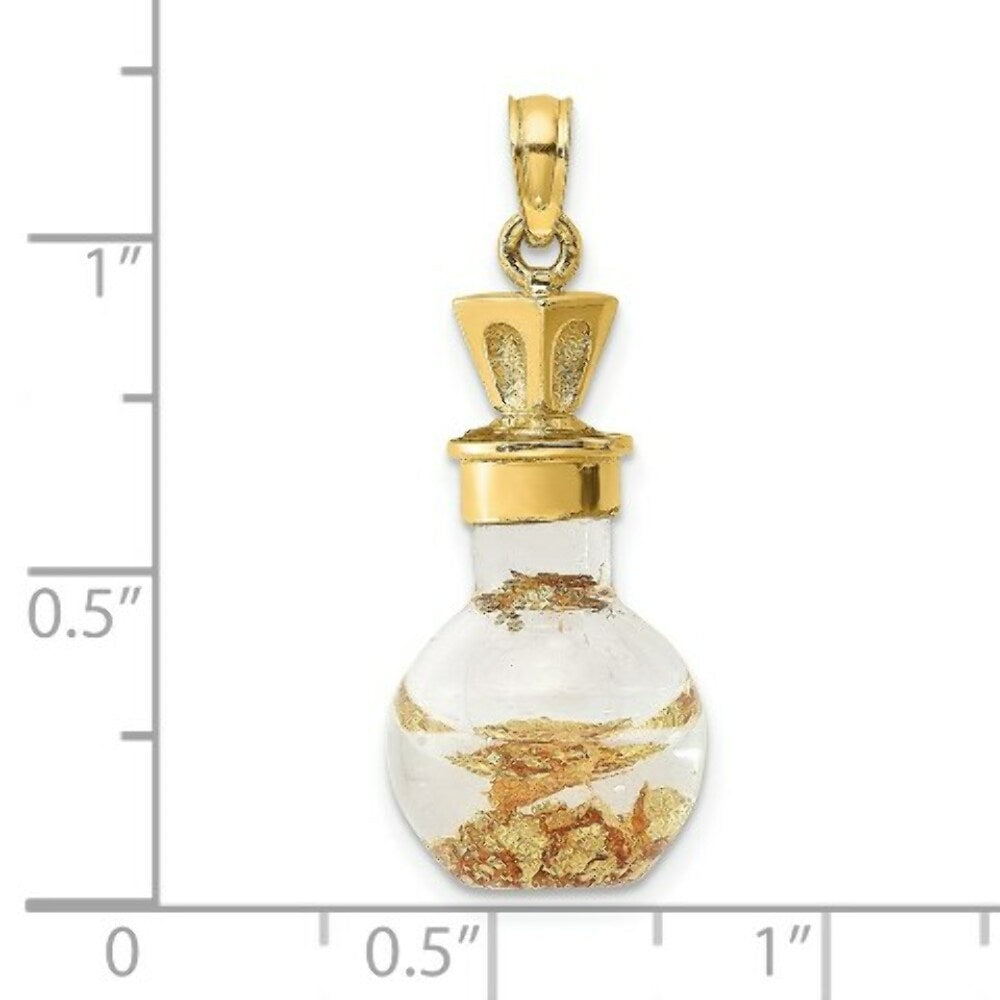 14K Yellow Gold 3-D Gold Leaf In Bottle Charm Pendant