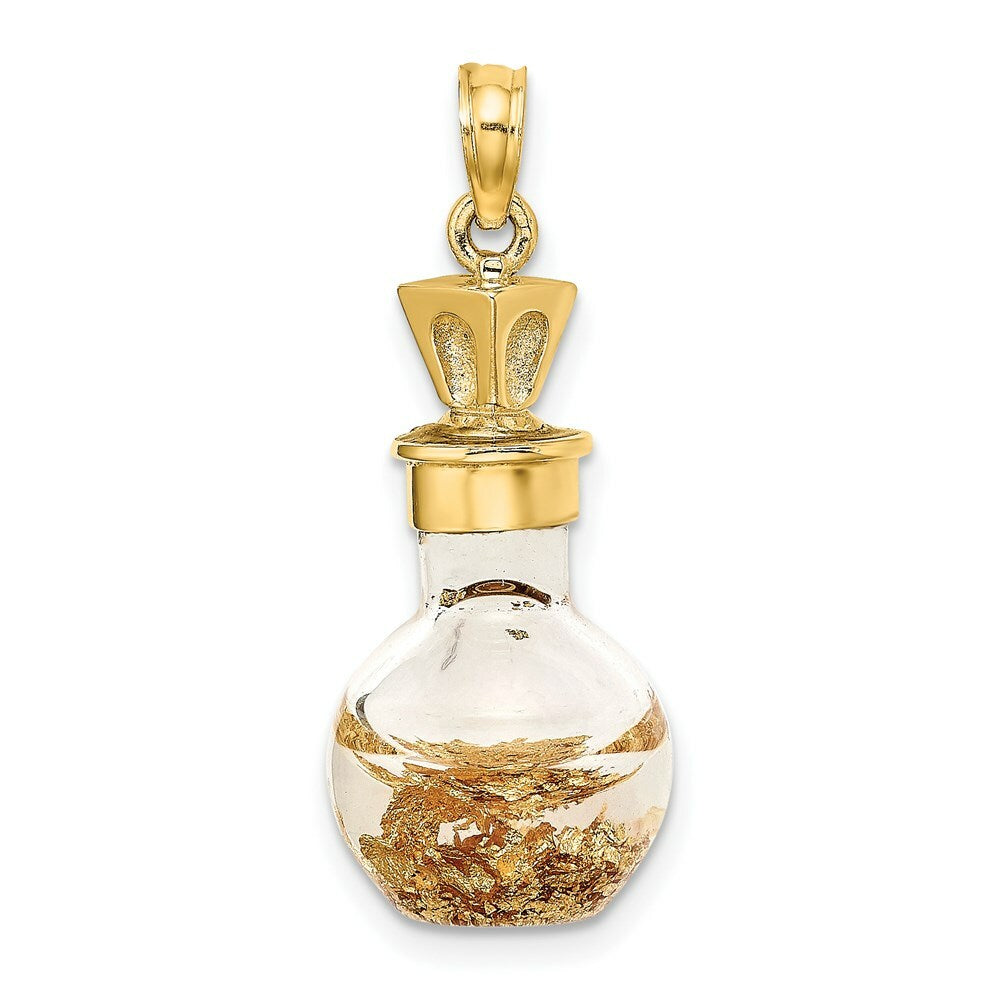 14K Yellow Gold 3-D Gold Leaf In Bottle Charm Pendant