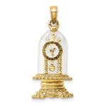 Load image into Gallery viewer, 14K Yellow Gold With Enamel 3-D Moveable Clock In Glass Dome Charm Pendant
