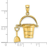 Load image into Gallery viewer, 14K Yellow Gold 3-D &amp; Moveable Beach Bucket With Shovel Charm Pendant
