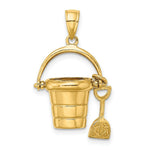 Load image into Gallery viewer, 14K Yellow Gold 3-D &amp; Moveable Beach Bucket With Shovel Charm Pendant
