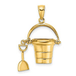 Load image into Gallery viewer, 14K Yellow Gold 3-D &amp; Moveable Beach Bucket With Shovel Charm Pendant
