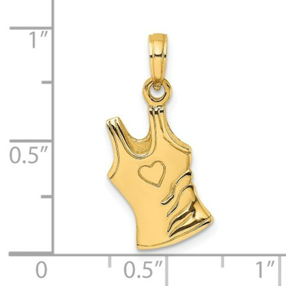 14K Yellow Gold 3-D Tank Top Shirt With Heart Charm Pendant