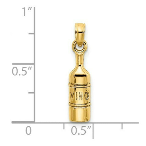 14K Yellow Gold 2-D WINE BOTTLE Charm Pendant