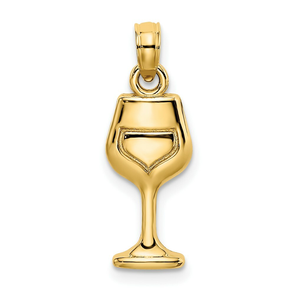 14K Yellow Gold 2-D WINE GLASS Charm Pendant