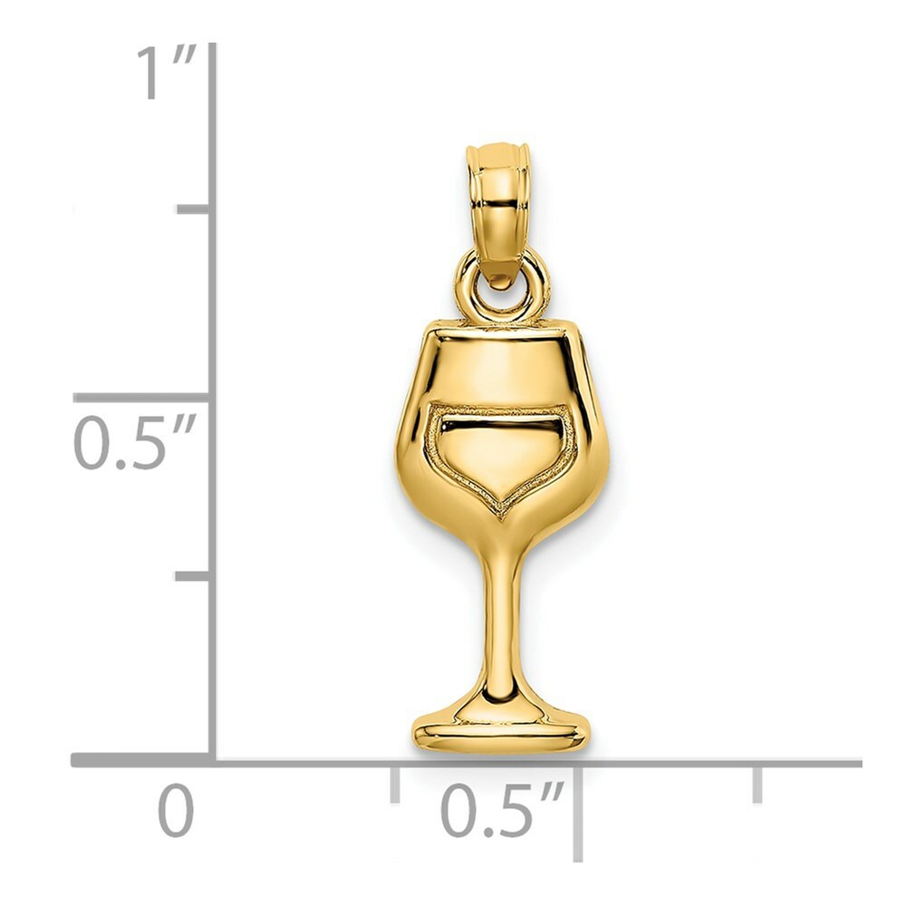 14K Yellow Gold 2-D WINE GLASS Charm Pendant