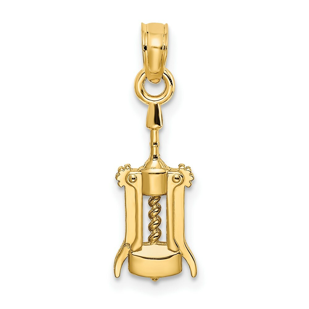 14K Yellow Gold 2-D WINE OPENER Charm Pendant