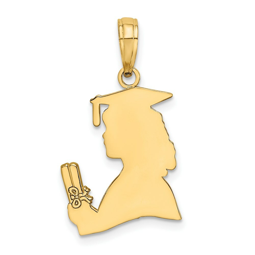 14K Yellow Gold Polished Female Graduation Profile With Diploma Charm Pendant