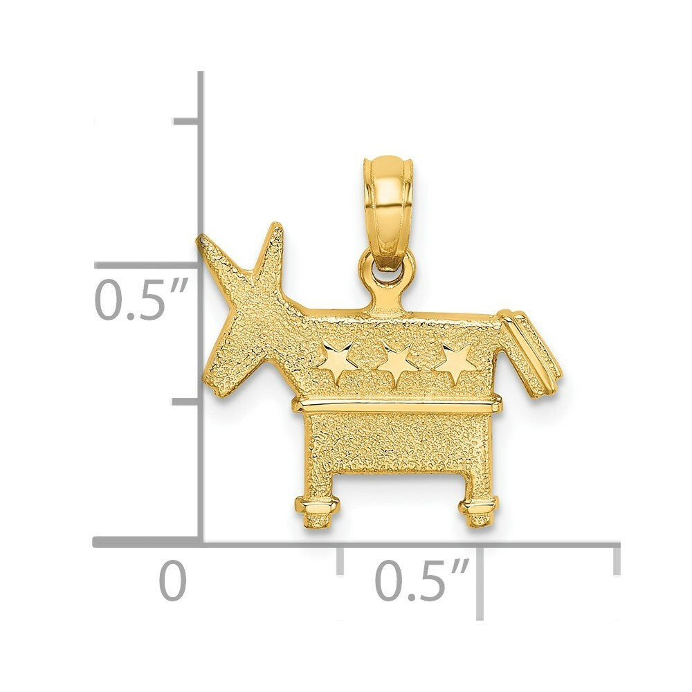 14K Yellow Gold 3-D Textured & Democratic Donkey Charm Pendant