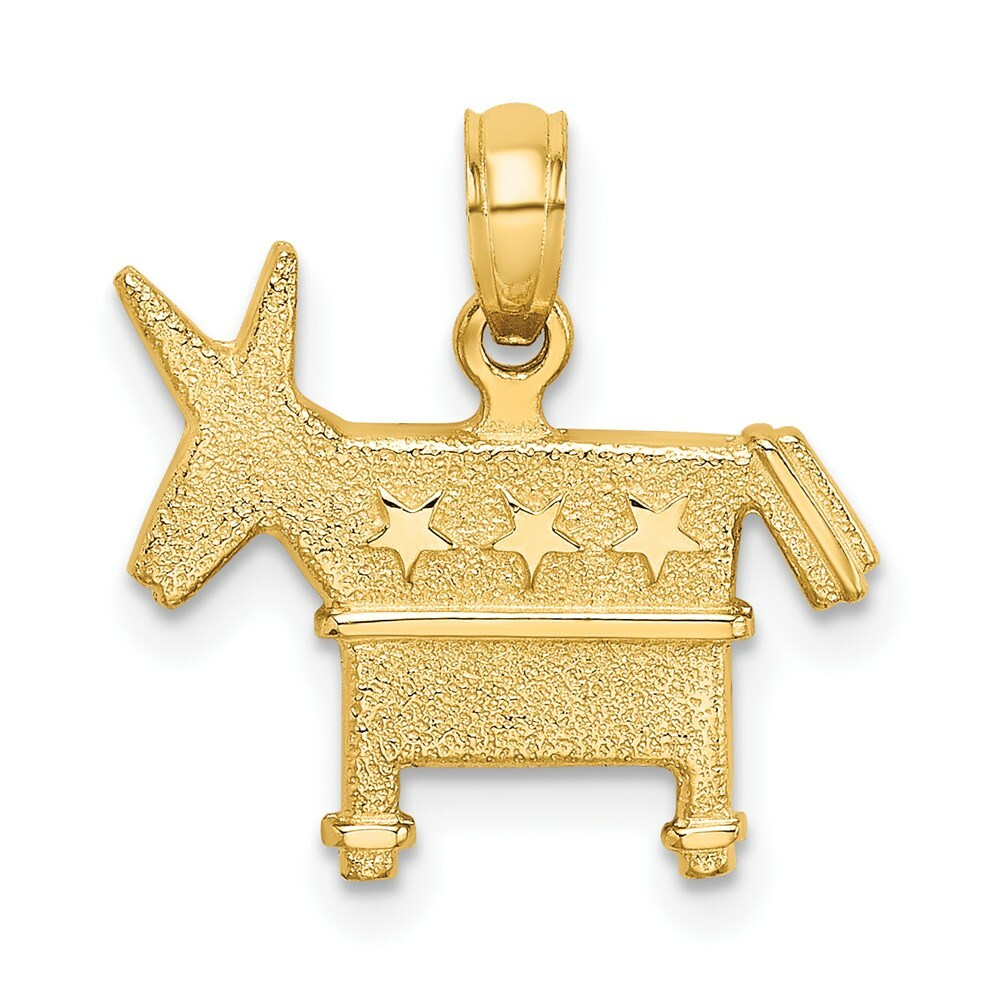 14K Yellow Gold 3-D Textured & Democratic Donkey Charm Pendant