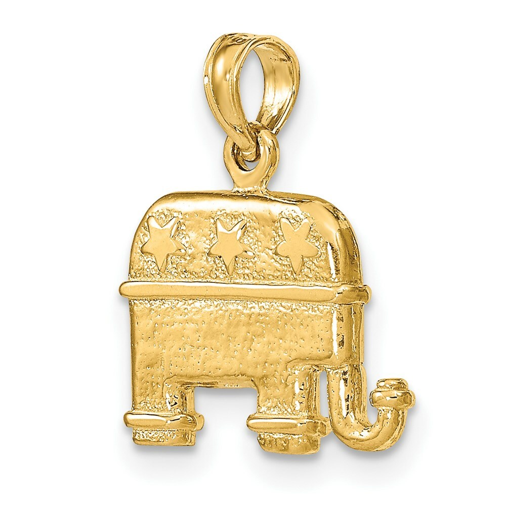 14K Yellow Gold 3-D & Textured Republican Elephant Charm Pendant