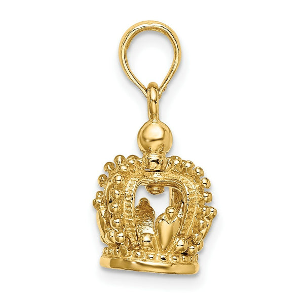 14K Yellow Gold 3-D Polished Crown Charm Pendant