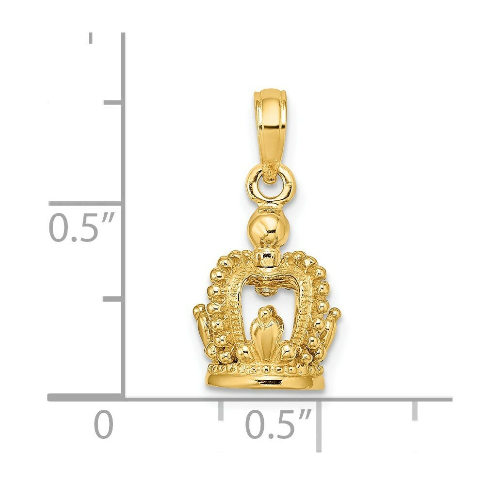 14K Yellow Gold 3-D Polished Crown Charm Pendant