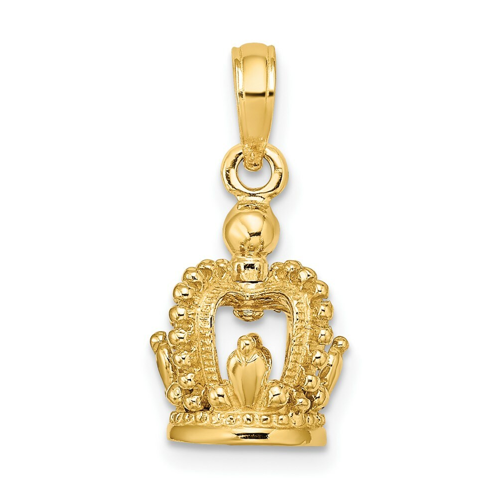 14K Yellow Gold 3-D Polished Crown Charm Pendant