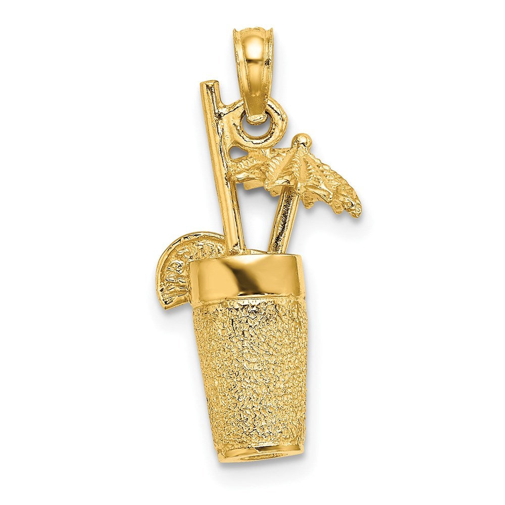 14K Yellow Gold 3-D Textured Cocktail Drink Charm Pendant