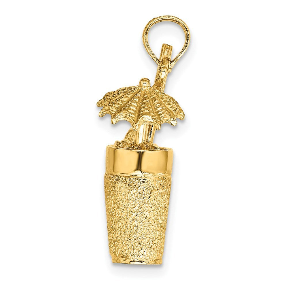 14K Yellow Gold 3-D Textured Cocktail Drink Charm Pendant