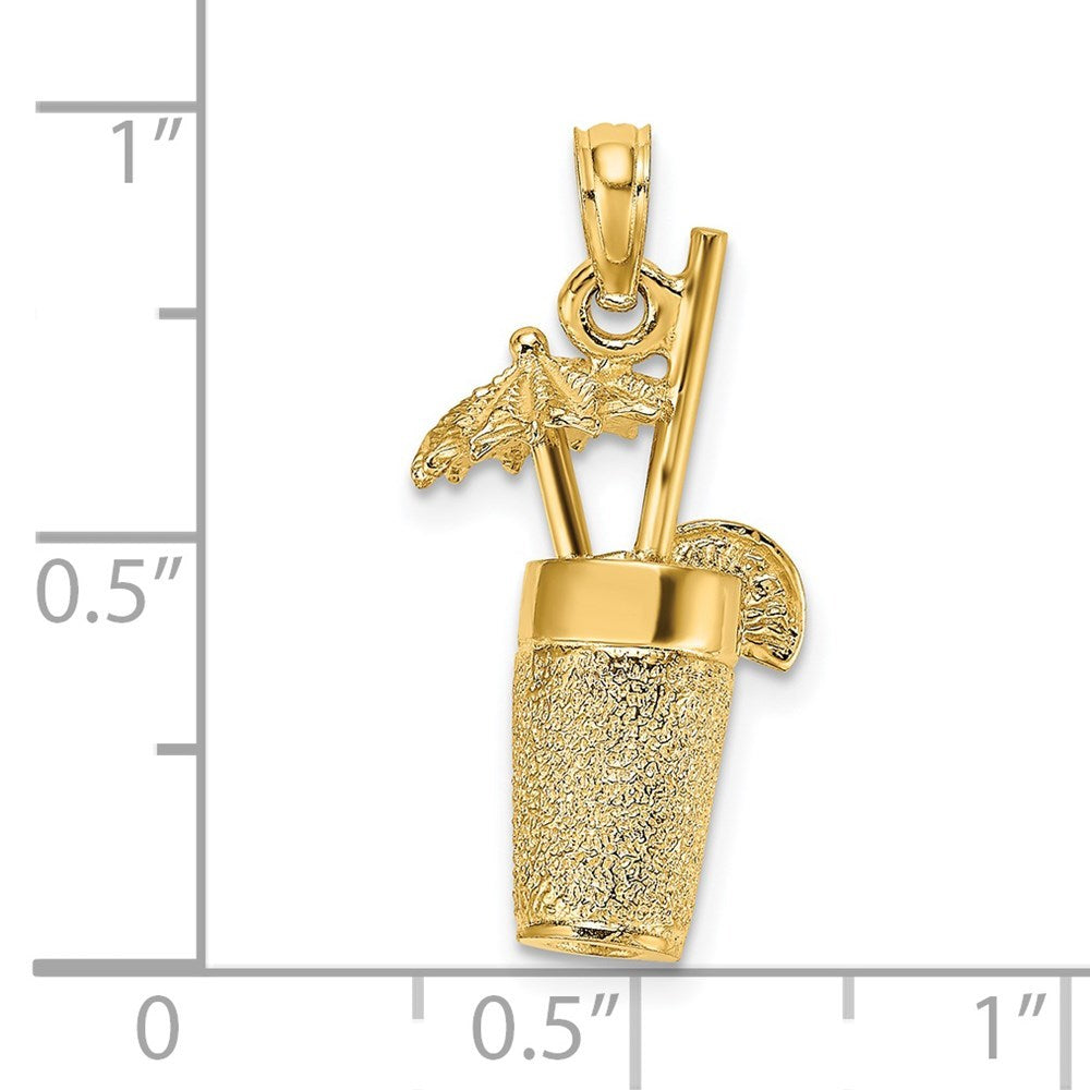 14K Yellow Gold 3-D Textured Cocktail Drink Charm Pendant