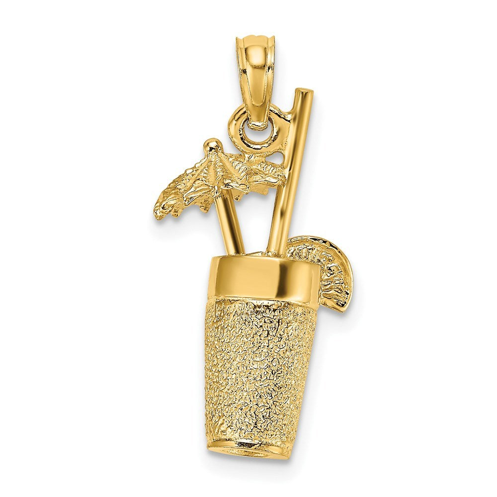 14K Yellow Gold 3-D Textured Cocktail Drink Charm Pendant