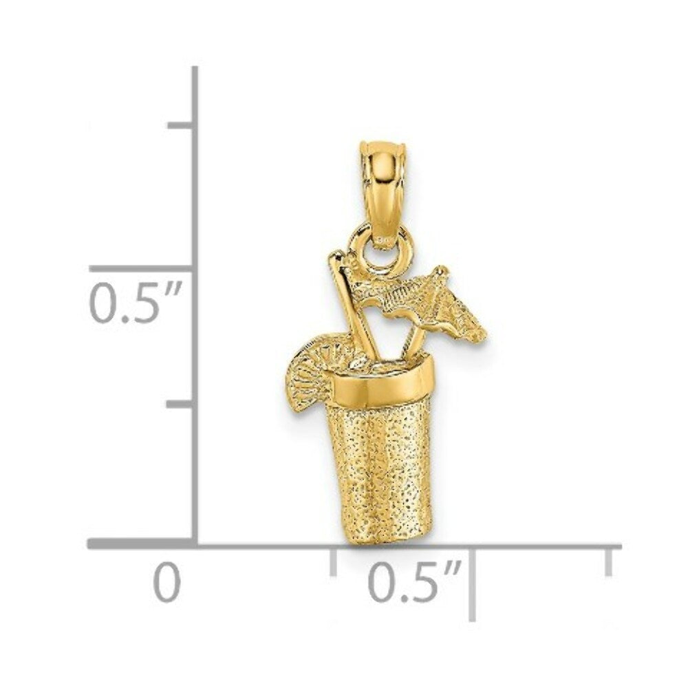 14K Yellow Gold 2-D Cocktail Cocktail Drink With Umbrella Charm Pendant