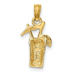 Load image into Gallery viewer, 14K Yellow Gold 2-D Cocktail Cocktail Drink With Umbrella Charm Pendant
