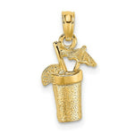Load image into Gallery viewer, 14K Yellow Gold 2-D Cocktail Cocktail Drink With Umbrella Charm Pendant
