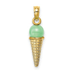 Load image into Gallery viewer, 14K Yellow Gold Satin Polished Green Bead Ice Cream Cone Pendant
