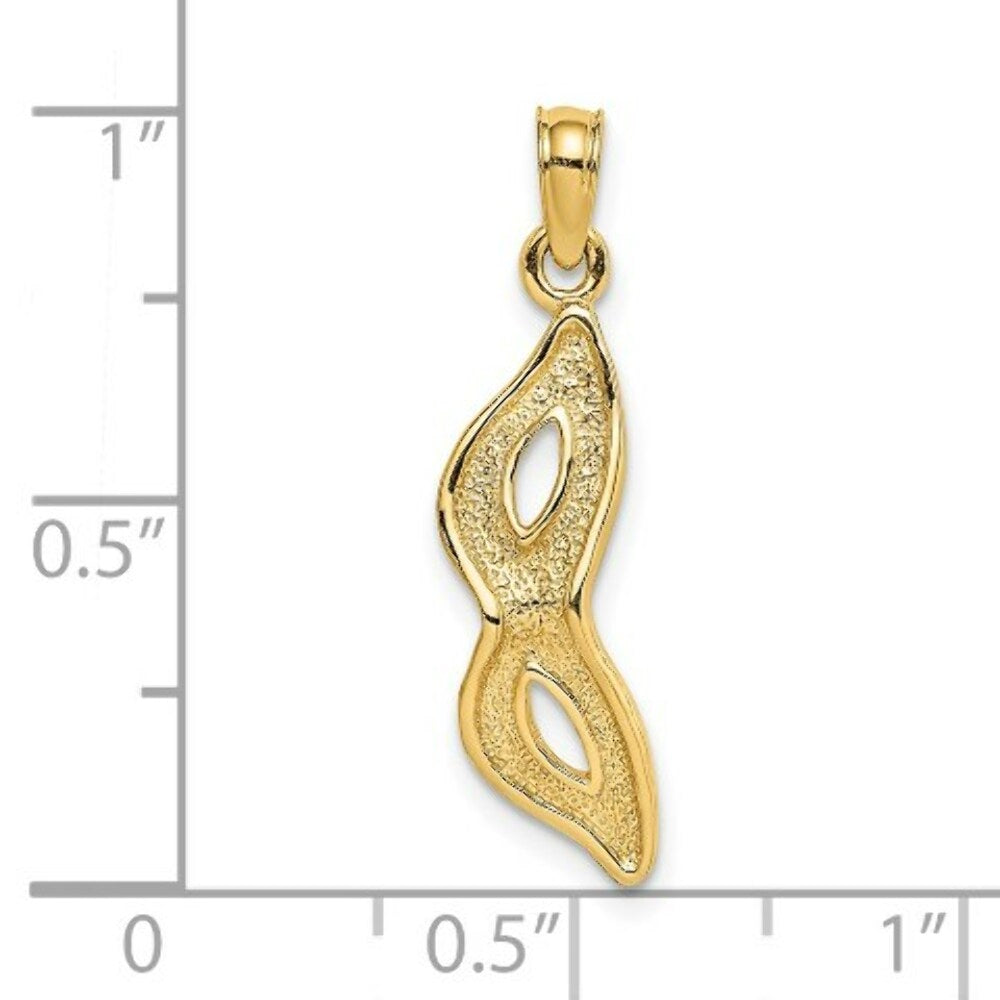 14K Yellow Gold 2-D Beveled MASQUERADE MASK Charm Pendant