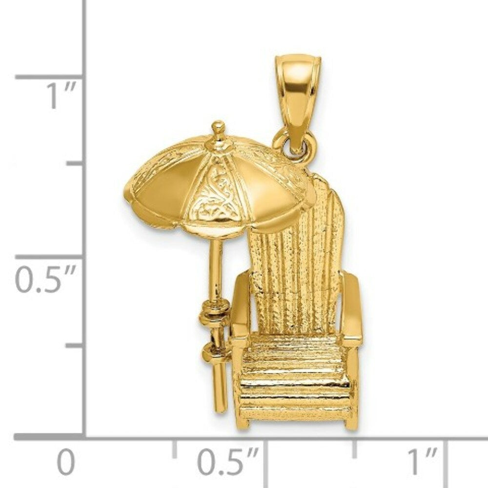 14K Yellow Gold 3-D Beach Chair With Umbrella Charm Pendant