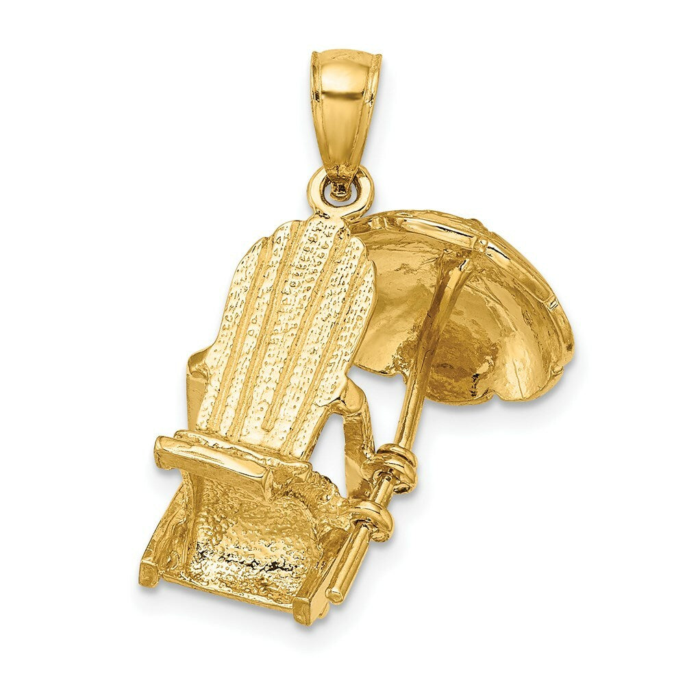 14K Yellow Gold 3-D Beach Chair With Umbrella Charm Pendant