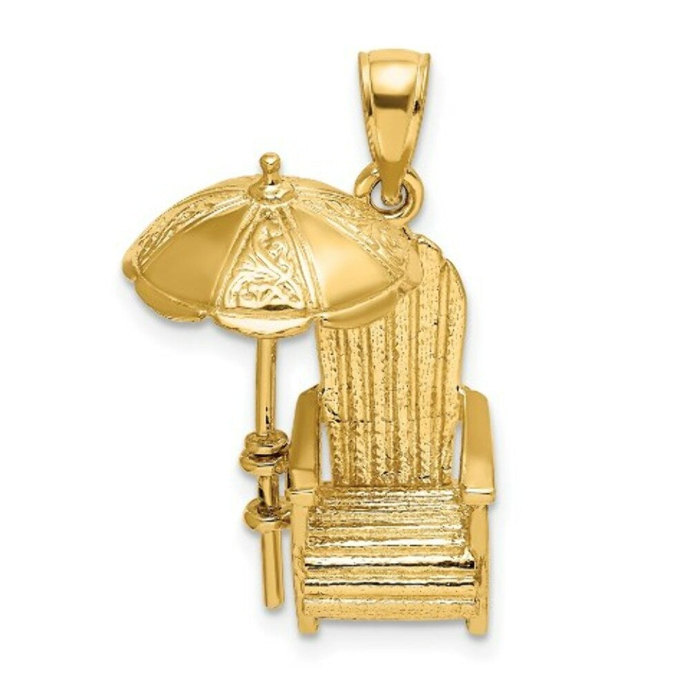 14K Yellow Gold 3-D Beach Chair With Umbrella Charm Pendant