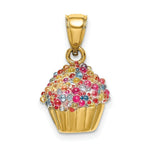 Load image into Gallery viewer, 14K Yellow Gold 3-D Cupcake Charm Pendant With Colored Bead Icing
