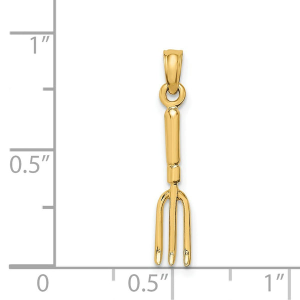 14K Yellow Gold 3-D HP Fork Garden Tool Charm Pendant
