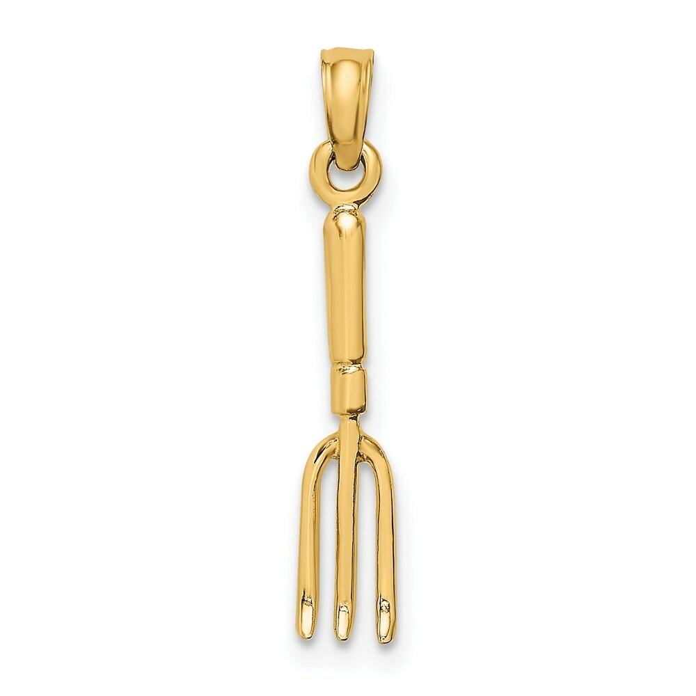 14K Yellow Gold 3-D HP Fork Garden Tool Charm Pendant