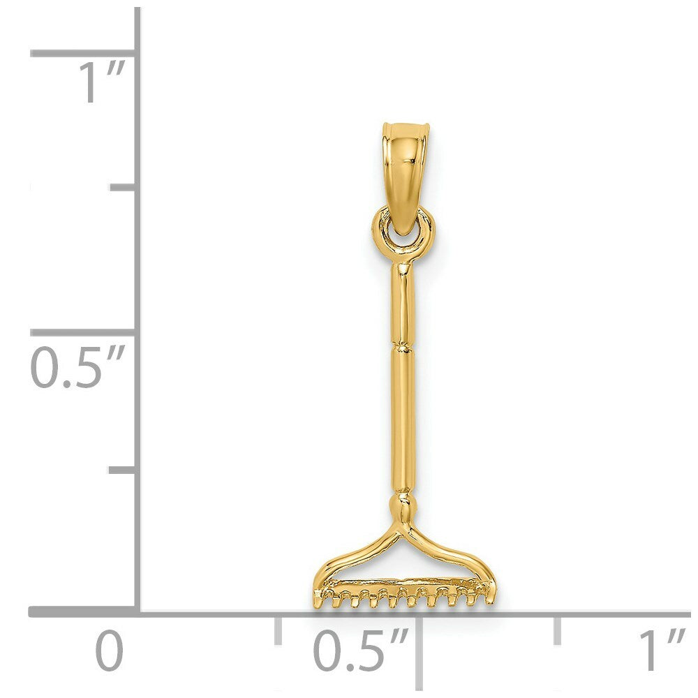 14K Yellow Gold 3-D LANDSCAPE RAKE GARDEN TOOL Charm Pendant